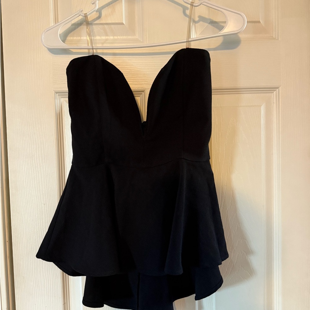 Elegant Black Strapless Peplum Top